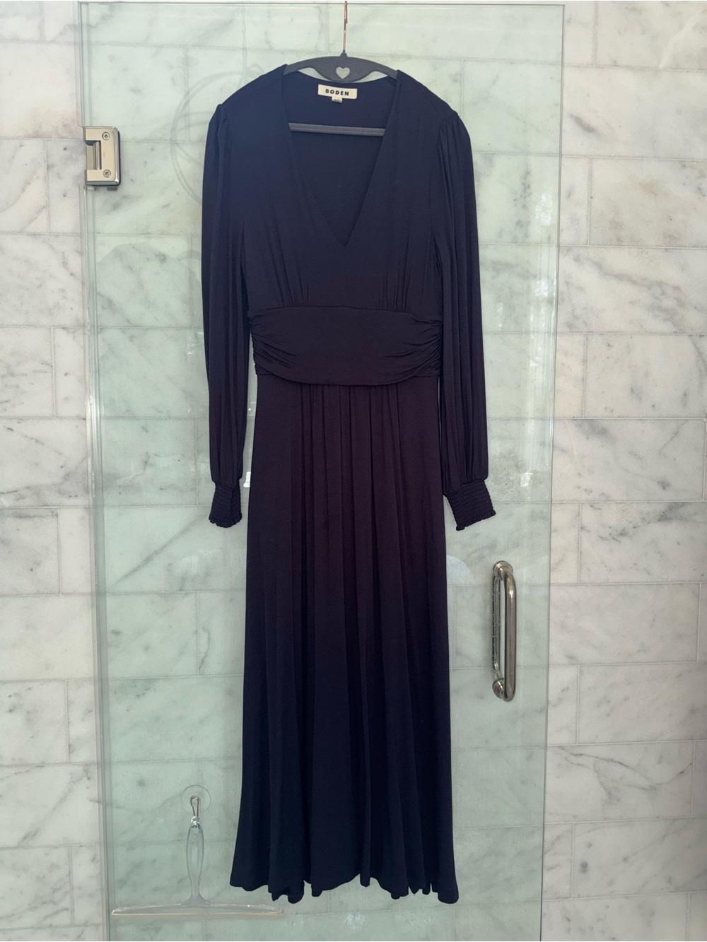 Boden Navy Long Sleeve Midi Maxi Dress Size US 6R Ruched Waist Work Office